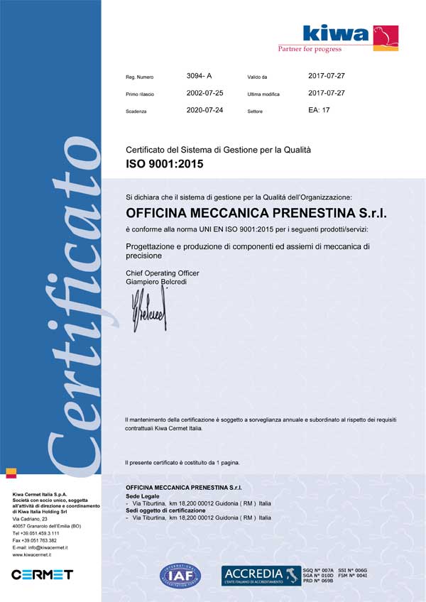 Certificato kiwa-ISO-9001